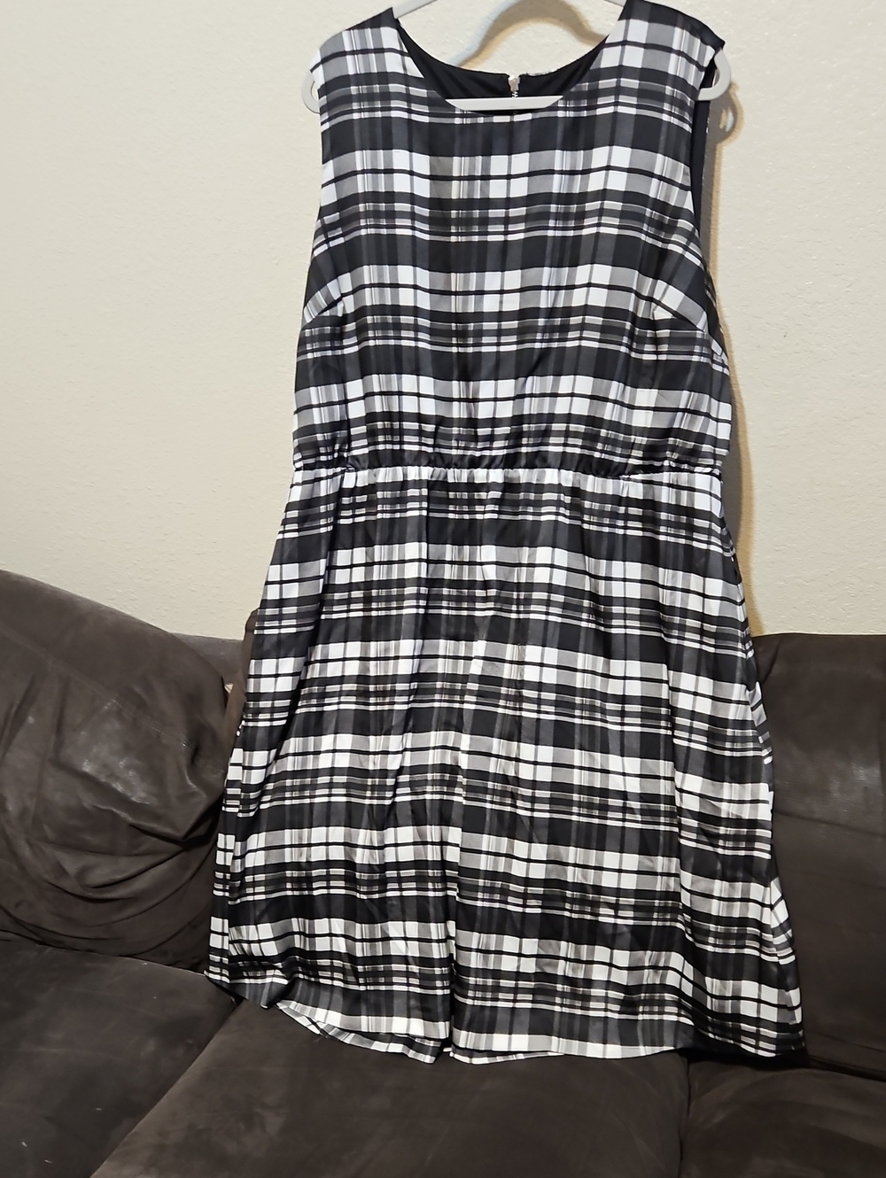 Lane Bryant Black & White Plaid Sleeveless Midi Dress